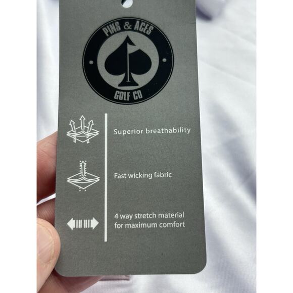 New With Tags Pins and Aces “Partee” Mens M White Golf Polo. Performance wicking - Picture 6 of 12